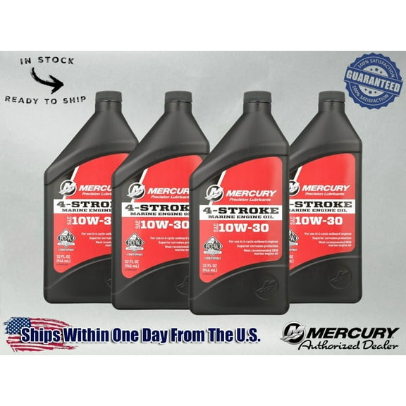 Mercury OEM SAE 10W-30 Mineral 4-Stroke Marine Engine Oil Quart 8M0078625-4PACK