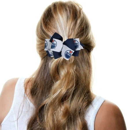 Edmonton Oilers Mary Loop Bow - Navy Blue/White - No Size