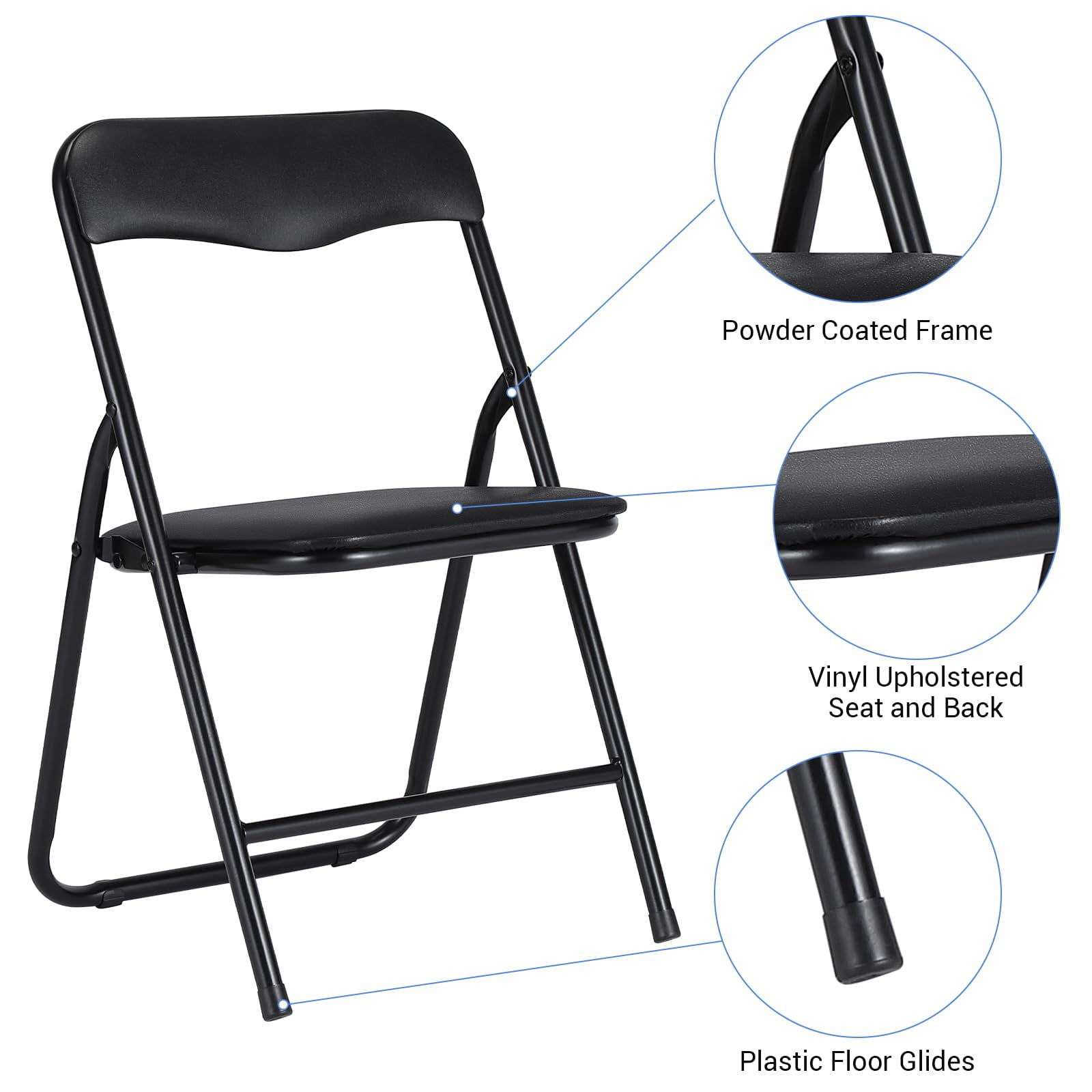 Folding Card Table and Chair Set of 5, Upholstered Foldable Table and Chair Set, Portable Metal Frame Children's Activity Table and Chairs Set for Eating, Reading, Playing, Black