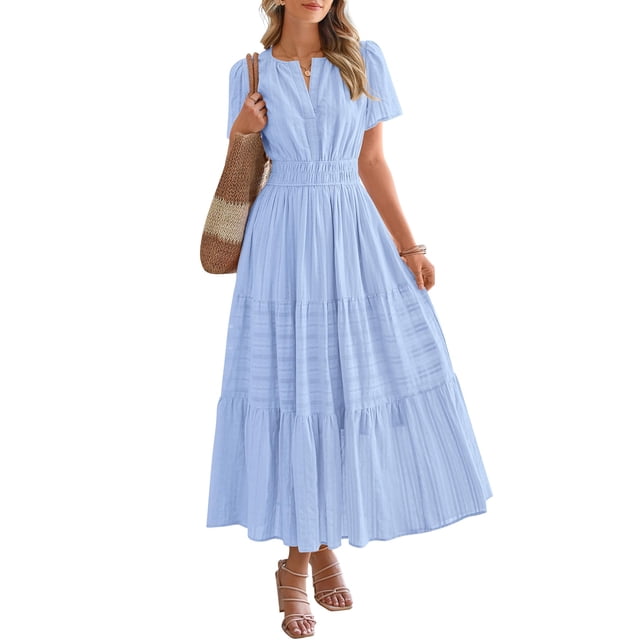 Vestido casual BTFBM para mujer, verano 2025, cuello en V y cintura elástica