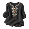 thumbnail image 3 of Kelon Womens Summer Short Sleeve V Neck Linen Cotton Summer Outfits 2026 Fashion Clothing Blouses, XL, 3 of 9