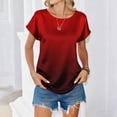 thumbnail image 3 of BOMYJESK Womens Tops Short Sleeve Crew Neck Gradient Tee Shirts Business Casual Fashion Silk Blouse Summer Curved Hem Basic Tees Red L, 3 of 6