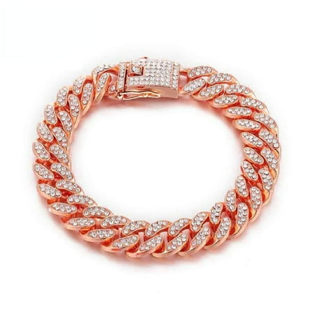 Rhinestone Luxury Pet Supplies Metal Material Dog Accessories Fighting Necklace Dog Jewelry Pet Chain Necklace Collar ROSE GOLD 45CM