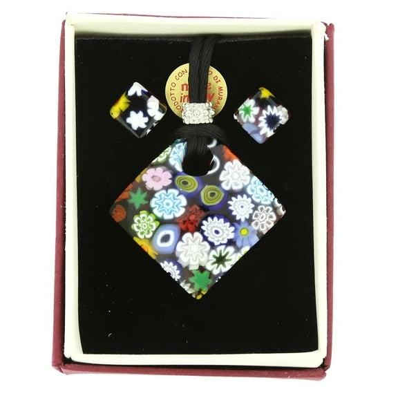 GlassOfVenice Murano Glass Millefiori Necklace and Earrings Set - Diamond