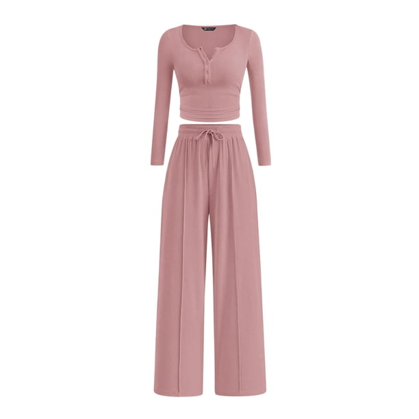 Conjunto de Dos Piezas para Mujer PRETTYGARDEN Rosa Manga Larga Talle S