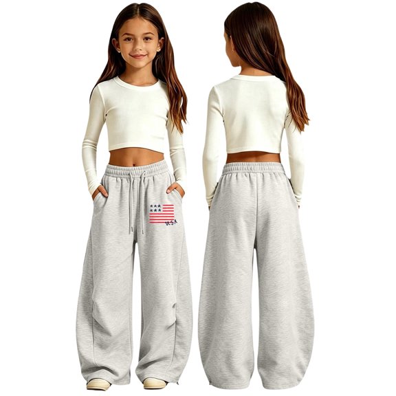 Shadoumai Girls Loose Casual Sweatpants Curved Leg Design Loose Breathable Jogger Pants Relaxed Fit Sport Pants For Girls Daily Wear,Girls Uniform Pants 12-13 Years