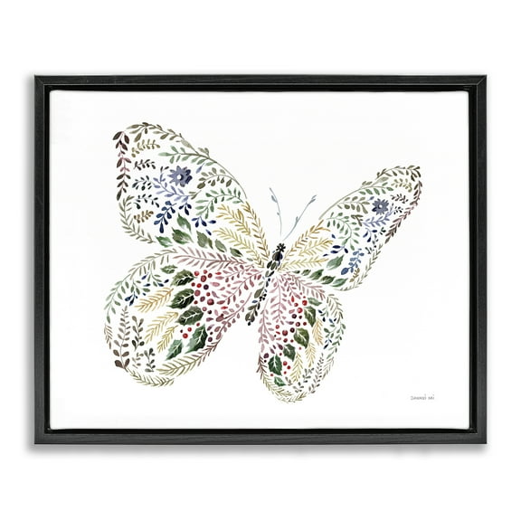 Stupell Industries Floral Nature Butterfly Animals Painting Black Floater Framed Canvas Art Print Wall Art, 21 x 17