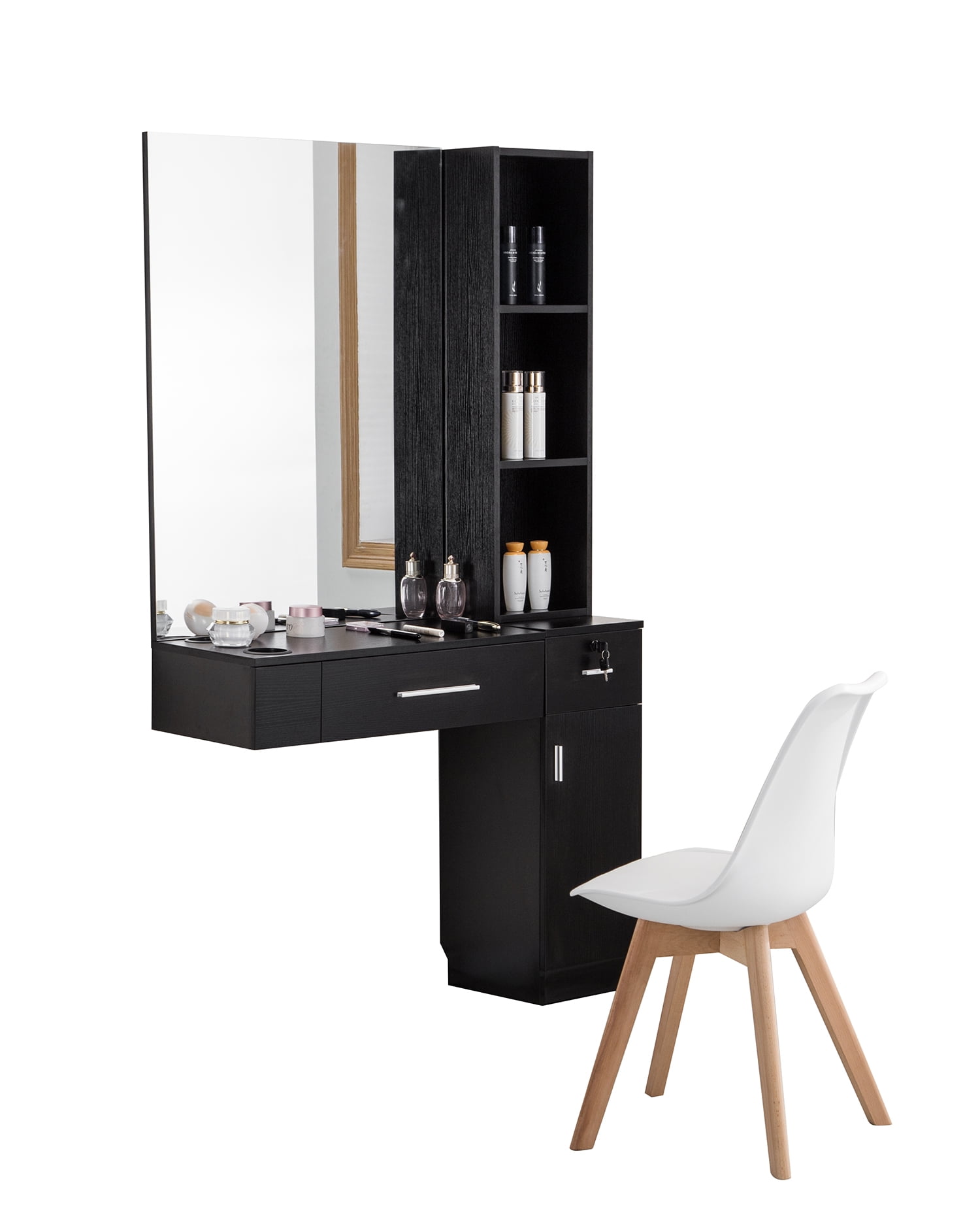 Barberpub Wall Mount Hair Styling Barber Station with Mirror Beauty