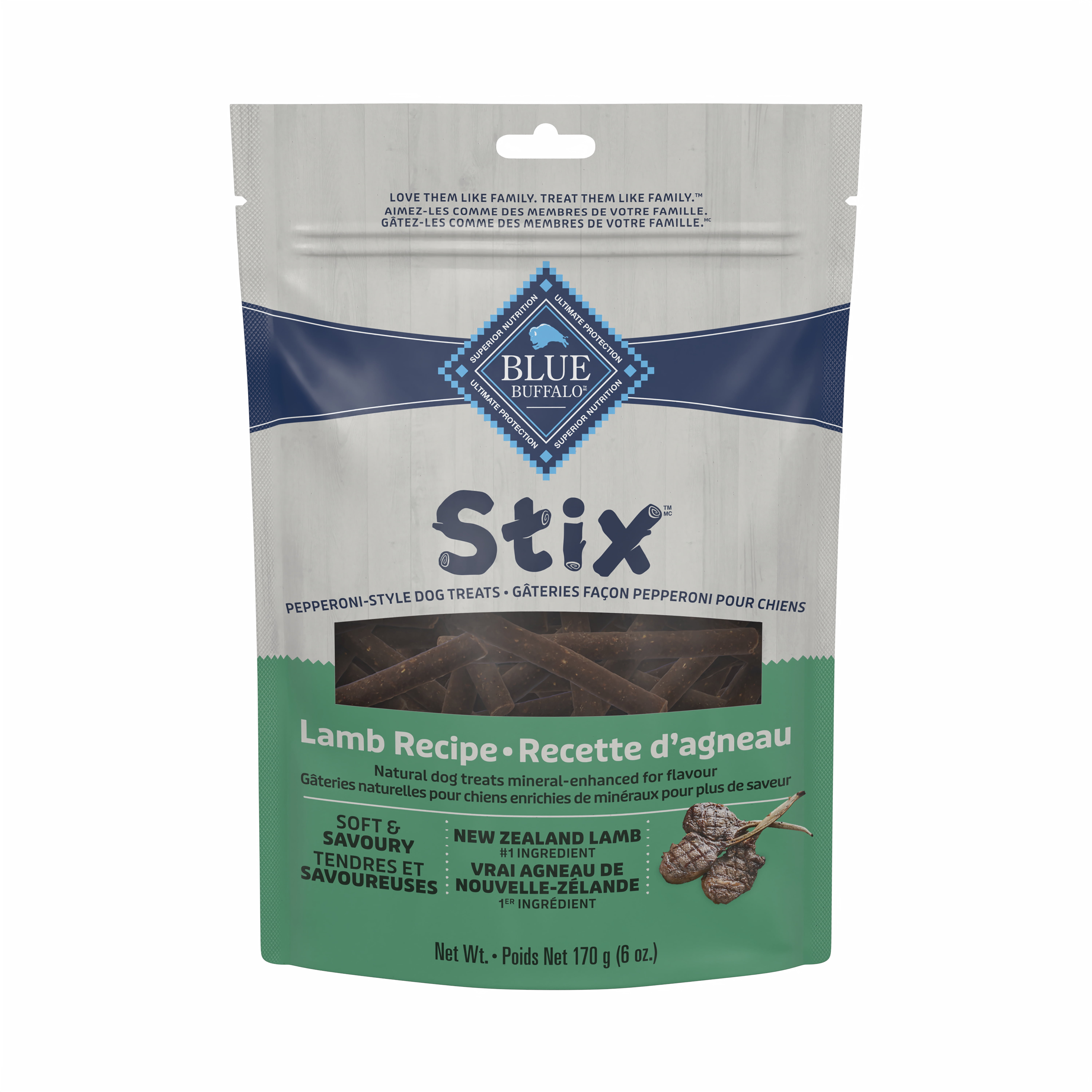 Gâteries molles et moelleuses naturelles pour chiens Stix de Blue Buffalo, recette à l'agneau, sac de 170 g (6 oz) 170g