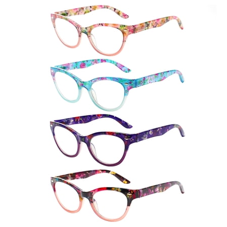 BONCAMOR 4 Pack Cat Eye Reading Glasses Women Spring Hinge Fashion Ladies Reader+1.00