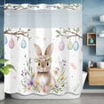 thumbnail image 6 of No Hook Shower Curtain with Snap in Liner, Spring Farm Bunny Easter Eggs Waterproof Bath Curtain Double Layers with See Through Top Window, Watercolor Blossom Floral Hotel Shower Curtains 72x72in, 6 of 9