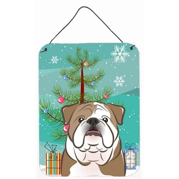 Christmas Tree And English Bulldog Wall and Door Hanging Prints