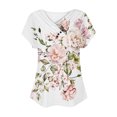 thumbnail image 4 of Pincandy Women's-Neck Fashion Casual Short-Sleeved Spring And Summer Tunic Tops V Neck Summer Shirts Floral Print Tops Dressy Blouse,White,3XL, 4 of 5
