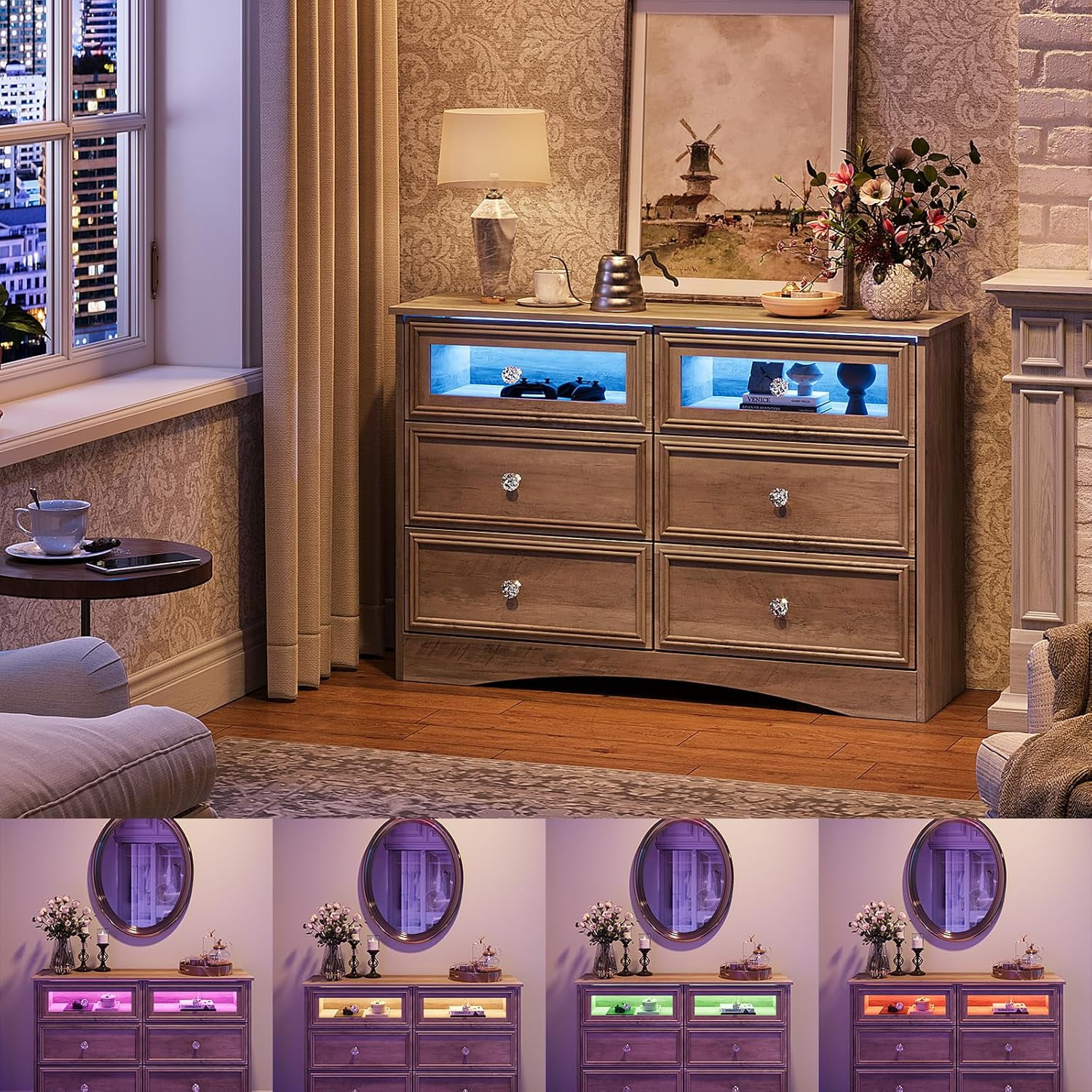 LGHM Wooden 3 Piece Bedroom Set: 6 Drawer Double Dresser & 2