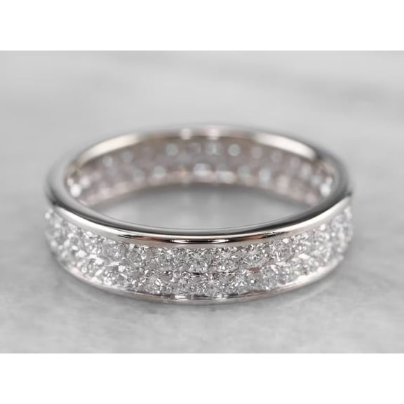 1Ct Band Ring Round Cut Lab-Created Diamond in 14K White Gold Plated