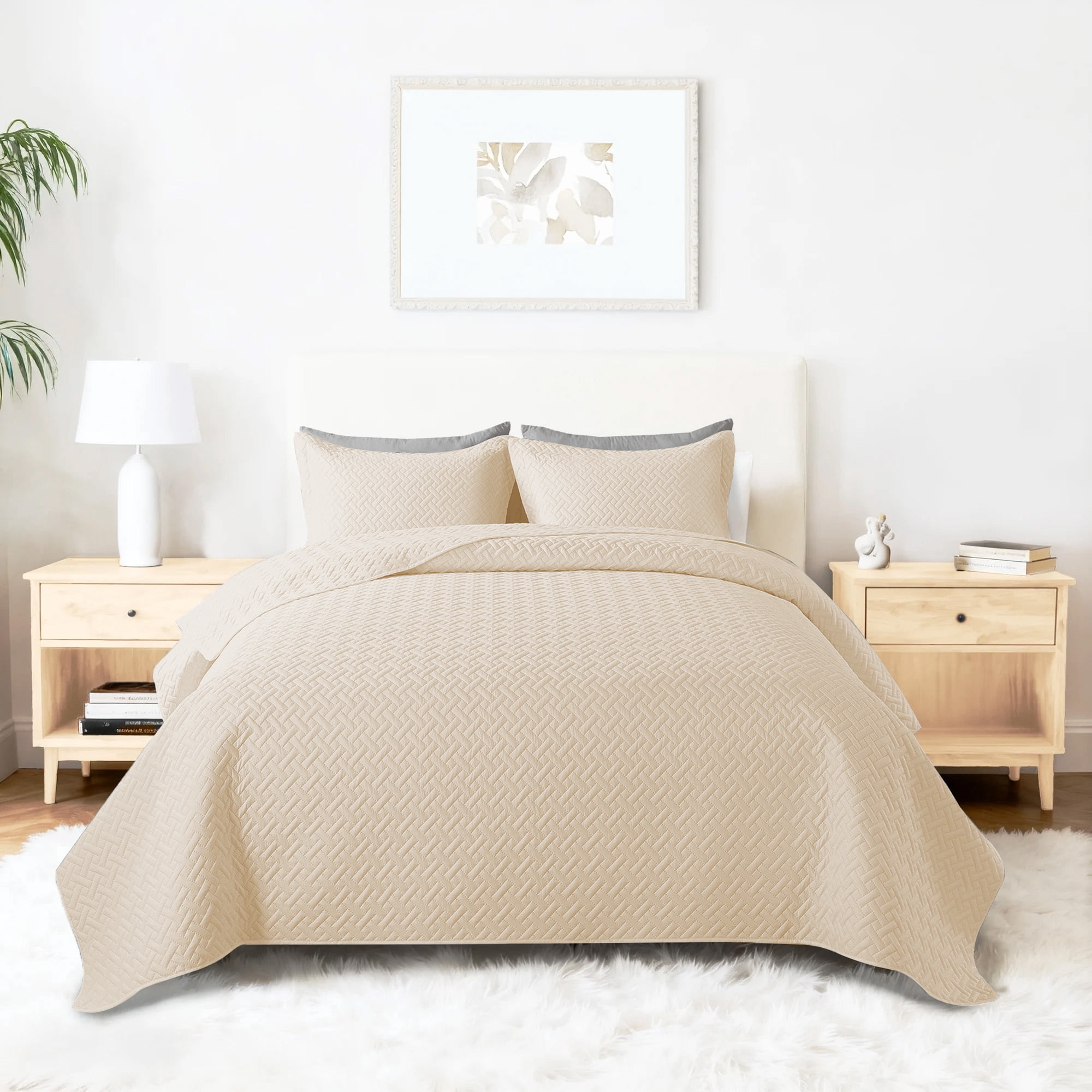 VCCOEM Quilt Set Full/Queen Size Lightweight Bedspreads, All Season Coverlet, 3 Piece (1 Quilt, 2 Pillow Shams), Woven Pattern, Pink