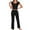 Black, variant on Chbgutlmr Lounge Sets for Women 2 Piece Scoop Neck Ruffle Short Sleeve Tops Elastic Waisted Pants Outfits