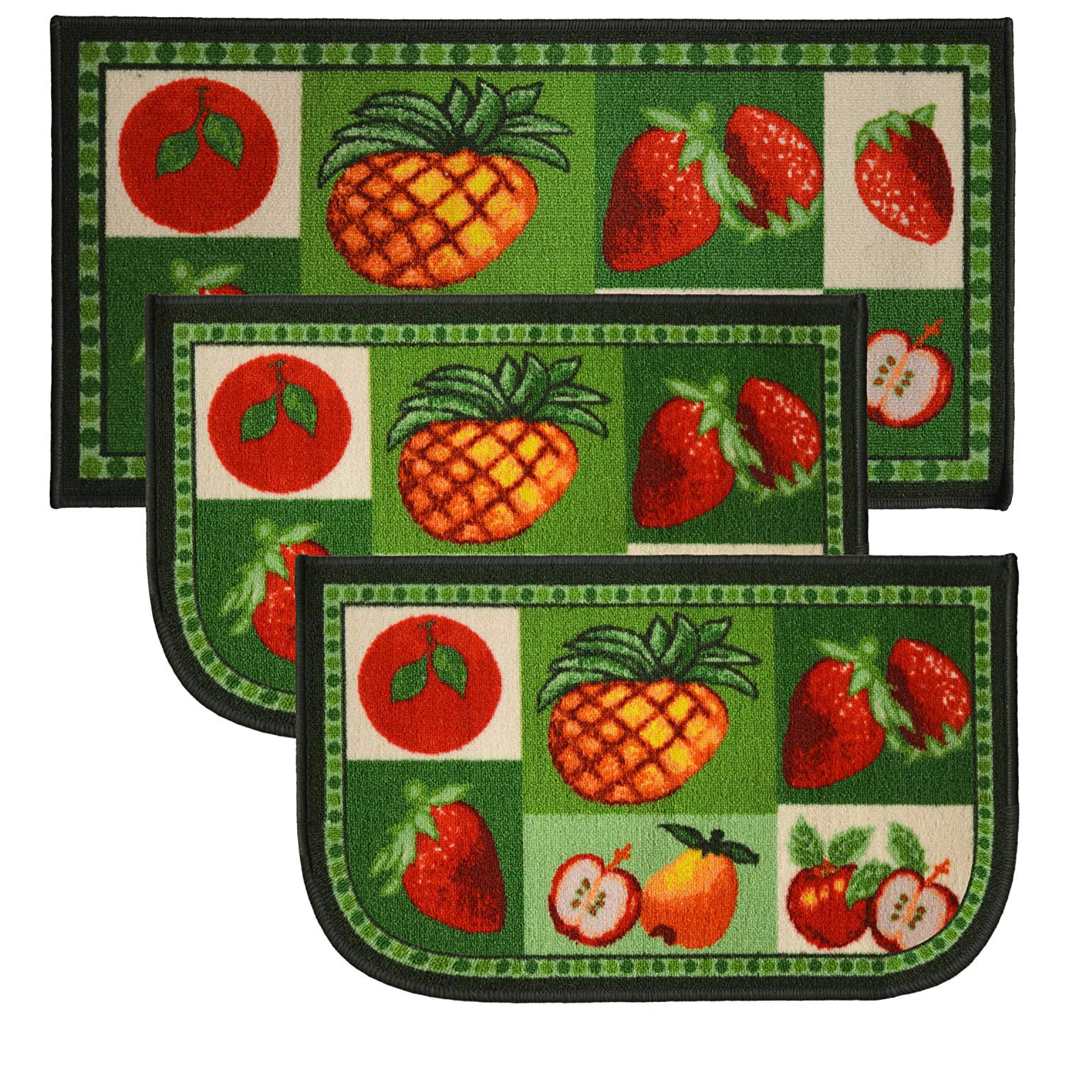 PRINTED NYLON KITCHEN RUG 18"x30" Cat BASKET WITH FRUITS nonskid latex back 