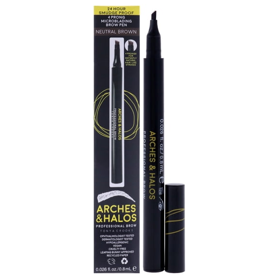 Bolígrafo para cejas Arches & Halos, 4 puntas, marrón neutro, 0,75 ml, resistente al agua