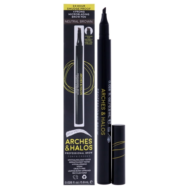 Bolígrafo para cejas Arches & Halos, 4 puntas, marrón neutro, 0,75 ml, resistente al agua