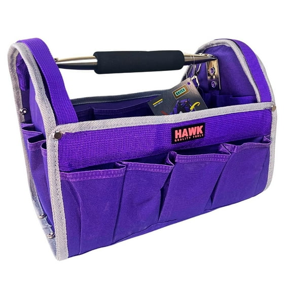 RAVEN 12.5" Purple Tool Carry-All  Premium Canvas with Multi-Pockets  Metal Handle & Rubber Feet  12.5" x 9.5" x 8"  Best for Tools, Crafts & Supplies