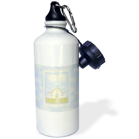 Pue Church 3dRose Pure Church with Clouds in Pastel Blue, Green, and Cream, Sports Water Bottle, 21oz ()