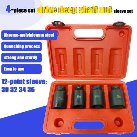 

Cibee 4 Piece 1/2-inch Drive Deep Spindle Axle Nut Impact Socket Set 6 Point Metric Cr-Mo 30Mm 32Mm 34Mm 36Mm 1/2 Heavy Duty Impact Socket Set