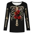 thumbnail image 5 of SDNall Skeleton T-Shirts for Women 2024 Halloween Women Fashion Tees Casual Round Neck Loose Cute T-Shirt Long Sleeve Ladies Top, 5 of 9