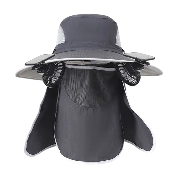 Solar Fan Hat,Sombrero Con Ventilador Solar,Wide Brim Solar Fan Outdoor Fishing Hat,Adjustable Fans Dark Gray