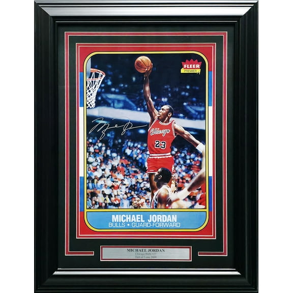 Michael Jordan Autographed Framed 1986 Fleer Rookie Card #57 Blow Up Poster Chicago Bulls UDA Holo #BAM307261
