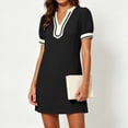 thumbnail image 5 of QUNYINEY Puff Short Sleeve Women's Dresses Summer Boho A Line Mini T-Shirt Dress Vacation Casual Loose Fit V Neck Dresses, 5 of 9