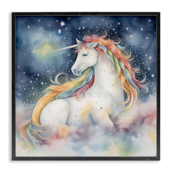 Stupell Industries Eclectic Unicorn Floating on the Clouds Black Framed Giclee Art, 12 x 12, by Creative Studio