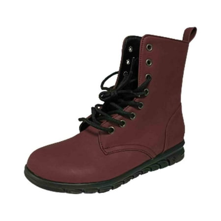 asdoklhq Flat Shoes for Women British Style Solid Color Lace-up Boots Side Zip Casual Wedge Heel Women s Boots Red 42