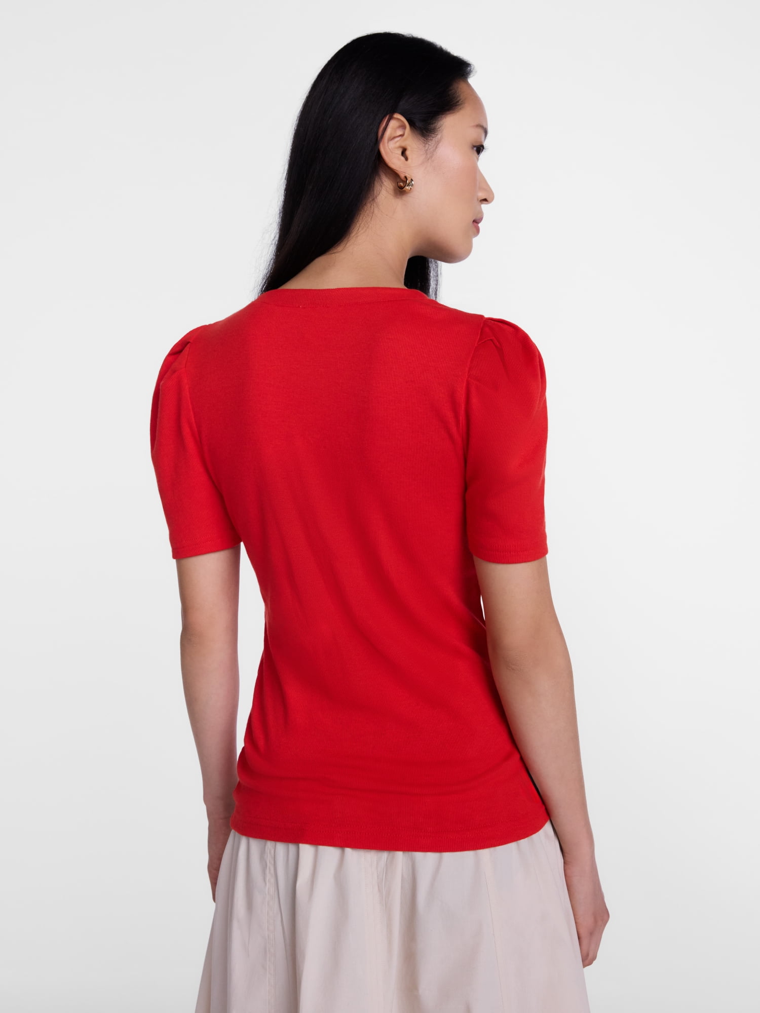 Scenario Women's V-Neck Henley Top with Short Puff Sleeves, Sizes XS-XXXL