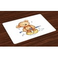 thumbnail image 1 of Ambesonne Bear Place Mats Set of 4, Teddy Bear Rain Umbrella, Standard Size, Sand Brown Yellow Blue, 1 of 4