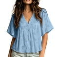 thumbnail image 2 of ClodeEU Women's V Neck Flutter Short Sleeve Babydoll Blouse,Casual Loose Peplum Summer Tunic Top Blue,Women's Plus XXXL, 2 of 5