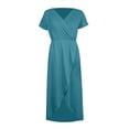 thumbnail image 5 of Viikei Casual Summer Sundress Women Flowy,Women's Wrap V-Neck Short-Sleeve Maxi Dress with High Slit Multiple Colors Light Blue XXL, 5 of 7