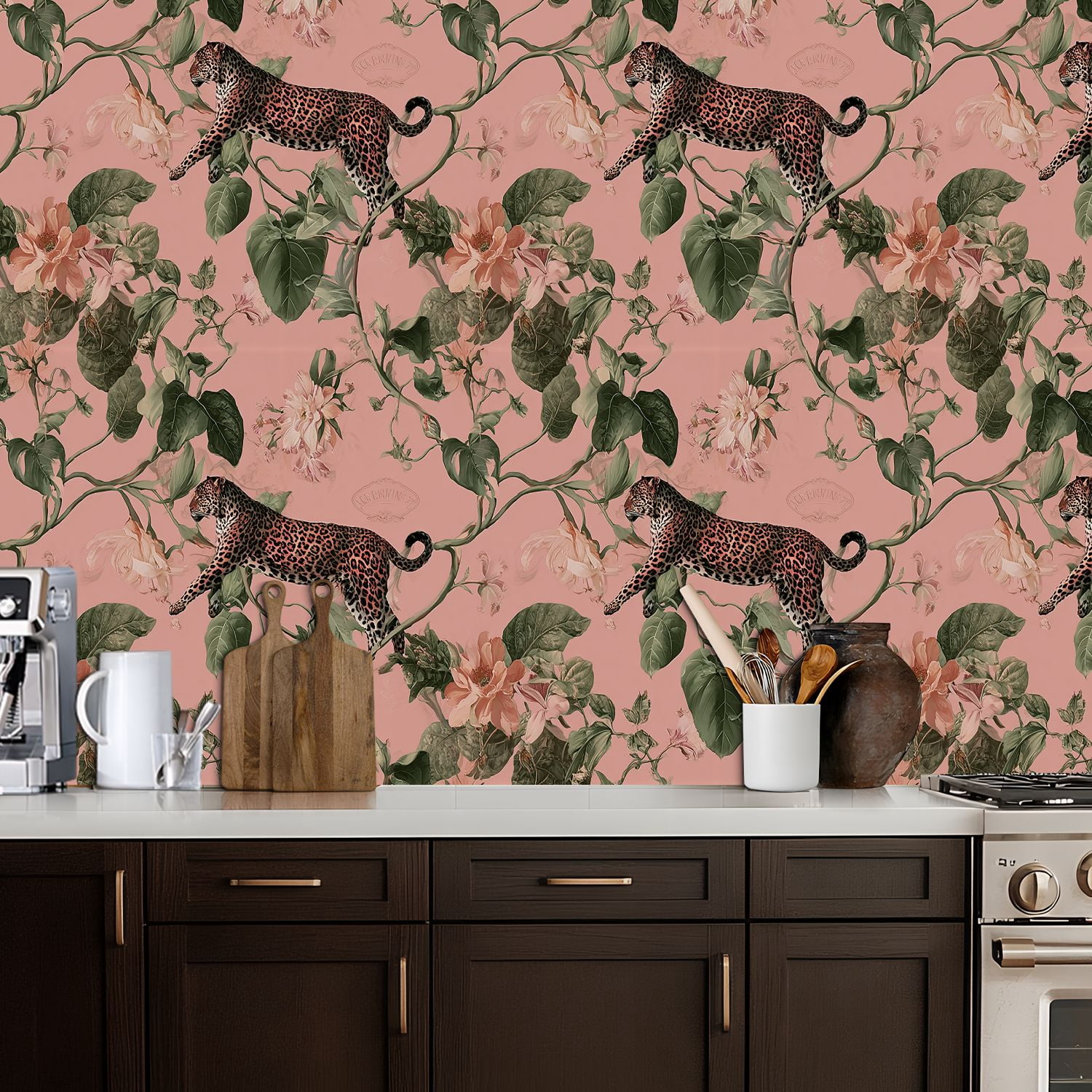 Peel and Stick Wallpaper Leopard Floral Botanical Soft Pink Wall Mural 17.7in x 9.8ft Self Adhesive Removable Wall Paper Renter Friendly Wallpaper for Nursery Bedroom Cabinets