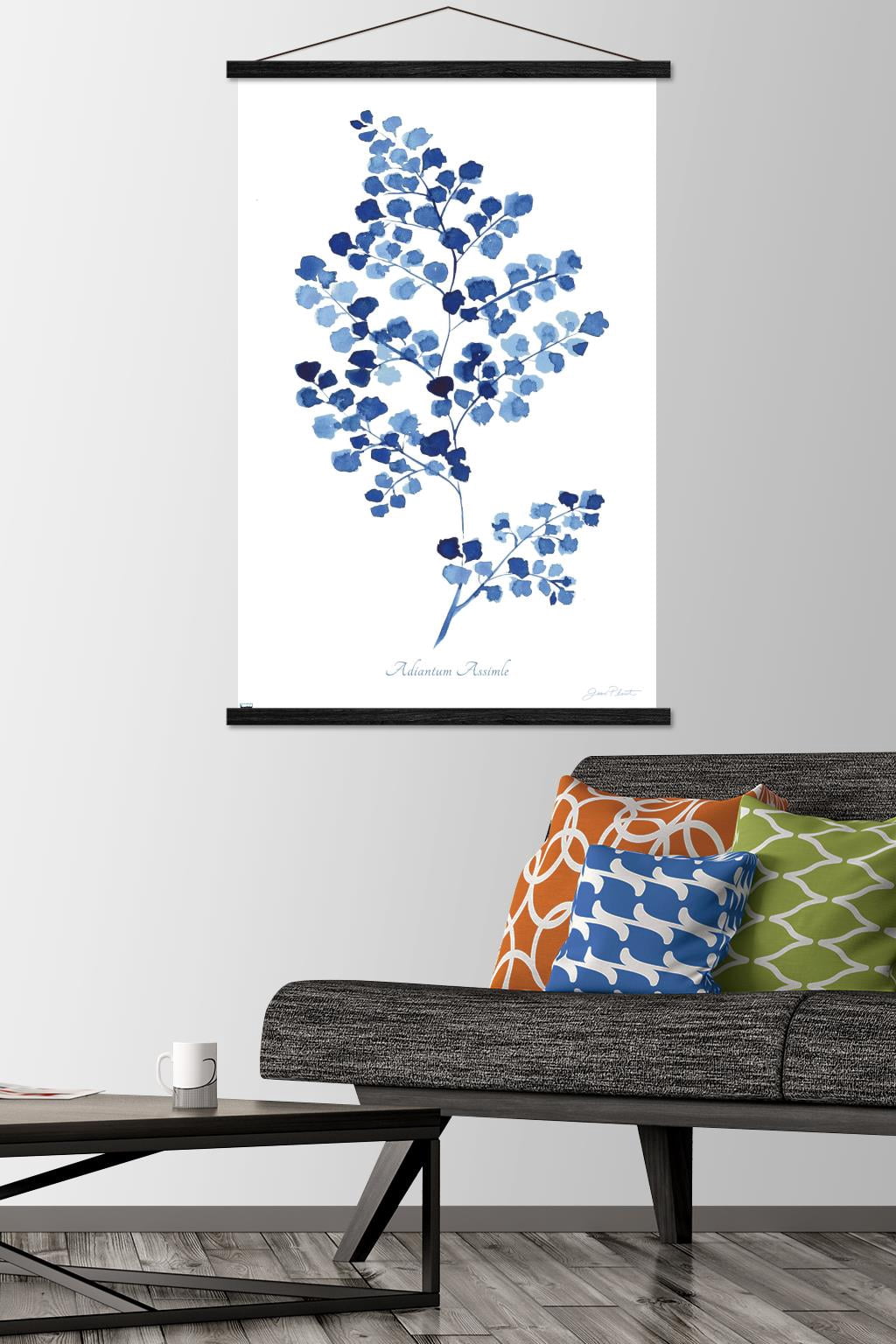 Jean Plout - Indigo Botanical Adiantum Assimle Wall Poster with Magnetic Frame, 22.375" x 34"