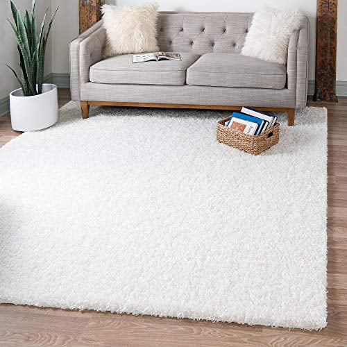Unique Loom Solo Solid Shag Collection Modern Plush Snow White Square Rug (8' 2 x 8' 2)