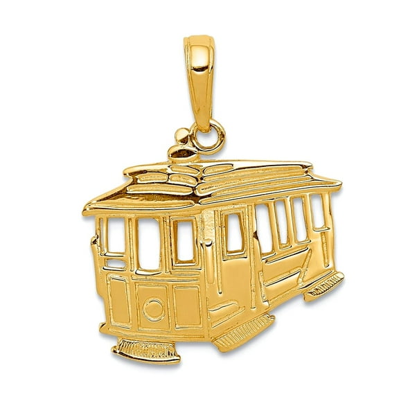14k Yellow Gold Solid Polished Cable Car Pendant Necklace 21.5x19mm Wide Pendant for Women