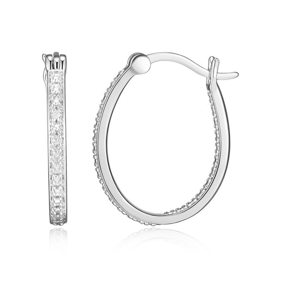 Forever Facets Fine Silver Plated Silver Tone Diamond Illusion Inside Out Diamond Accent Hoop Earrings,