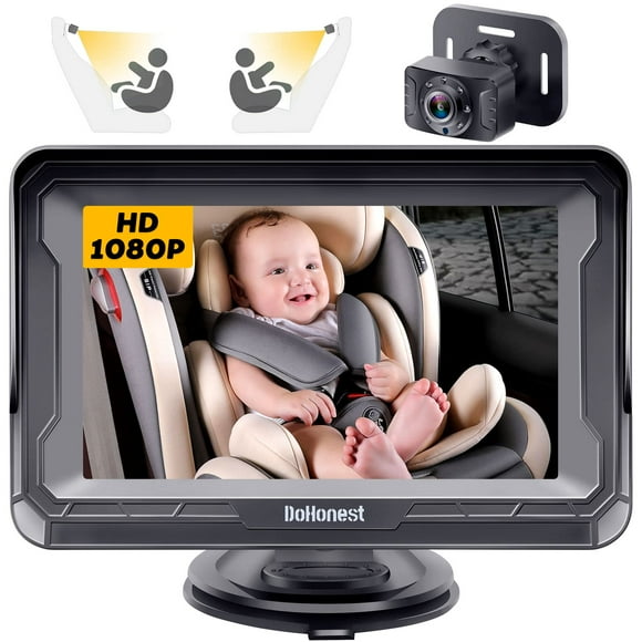 DoHonest - Cámara de coche para bebé HD 1080P - Monitor de coche de cara trasera con visión nocturna, ángulo de visión ajustable, fácil configuración, visualización antirreflejos, seguridad para niños