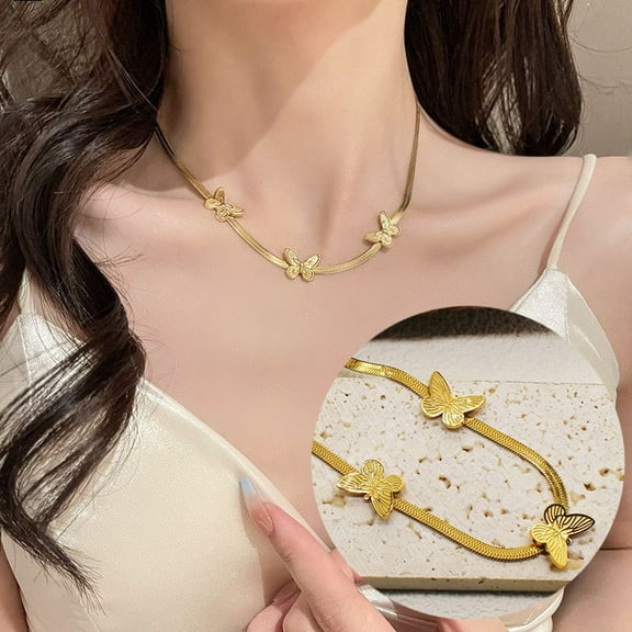 14K Yellow Gold New Fashion Jewelry Butterfly Charm Chain Necklaces clavicle chain For Women