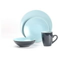 thumbnail image 3 of Stoneware Two-Tone Colors Life 16pc Dinner Set， Outside Shiny Black + Inside Matte Glaze Turquoise, 3 of 8
