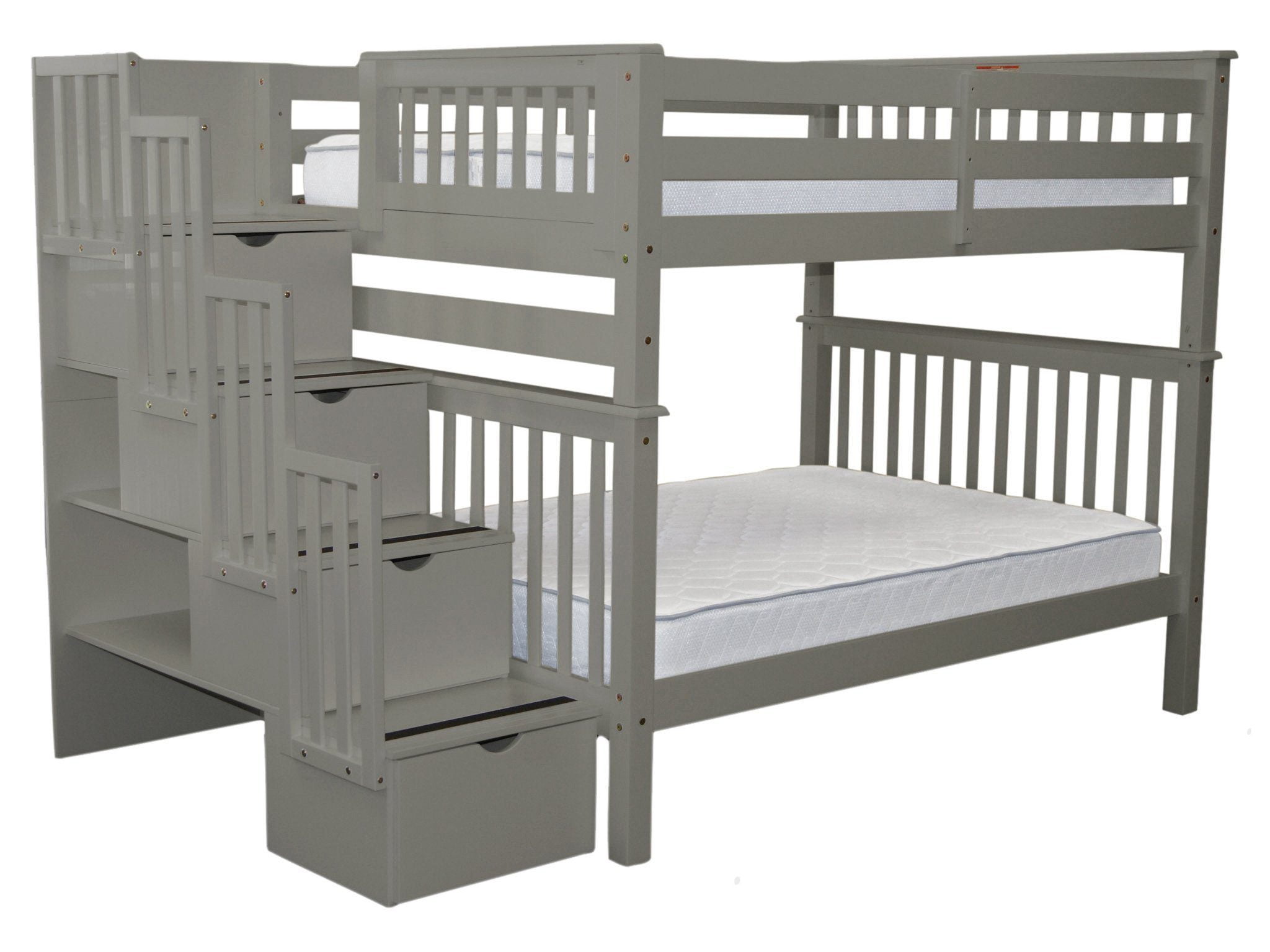 Bedz King Stairway Bunk Beds Full over Full with 4 Drawers in the Steps