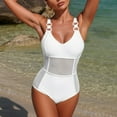 thumbnail image 7 of One Piece Swimsuit for Women Tummy Control Push Up Mesh Patchwork V Neck Bathing Suit High Cut Swim Suit Adjustable Strap Shapewear Swimwear White L, 7 of 7