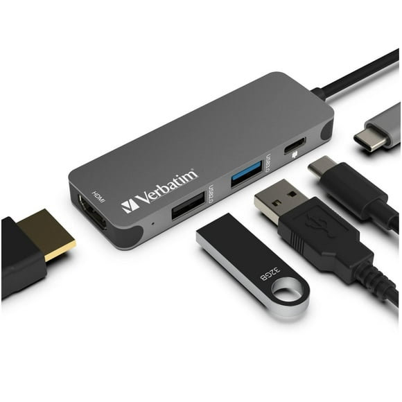 Hub USB C Verbatim 4 en 1 con suministro de alimentación de 60 W HDMI 4K