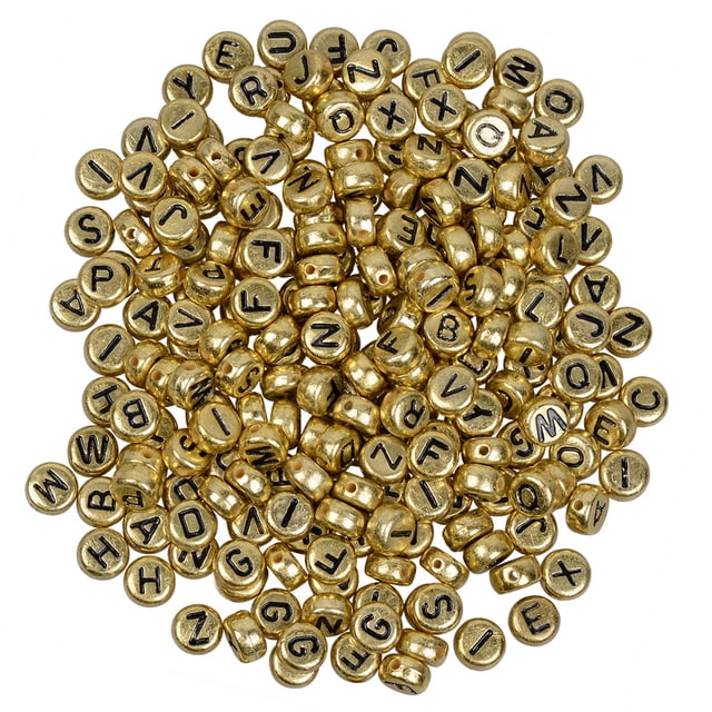 200 Unids Granos de acrílico Sunnimix de Alfabeto para DIY 7 x 4 mm oro