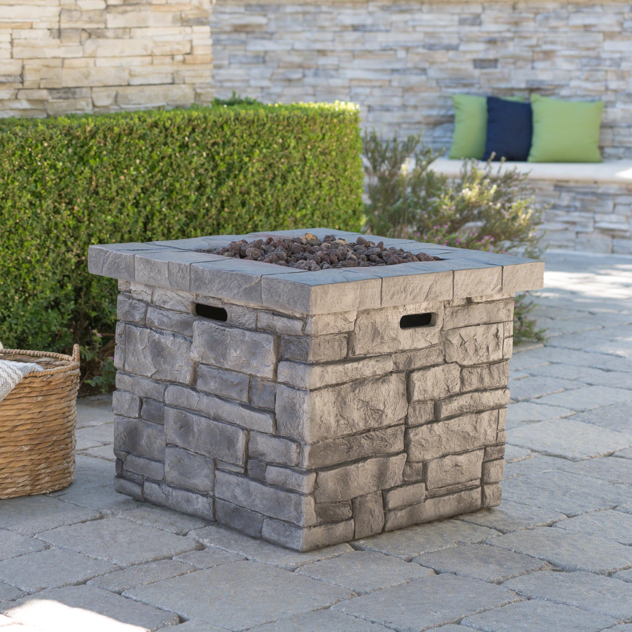 Harper & Bright Designs Patio MGO Propane Fire Pit, Outdoor Square Gas-burning Fire Pit with 40000 BTU for Garden Barkyard, 30 inch, Gray